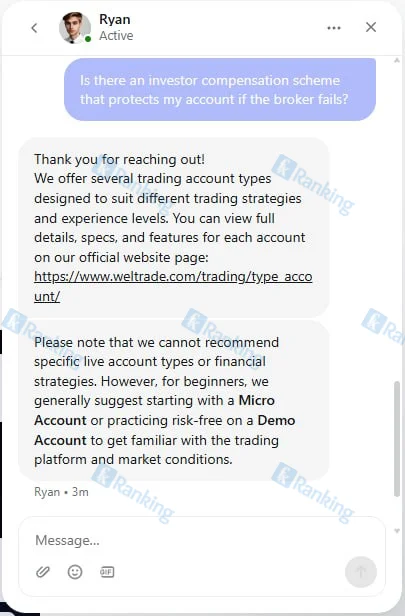 Screenshot of Weltrade customer support (1)